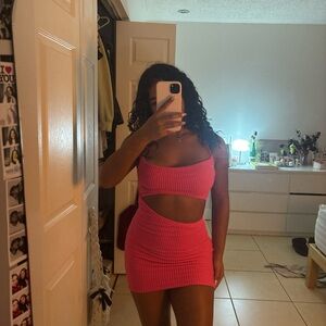 hot pink cutout crochet mini dress